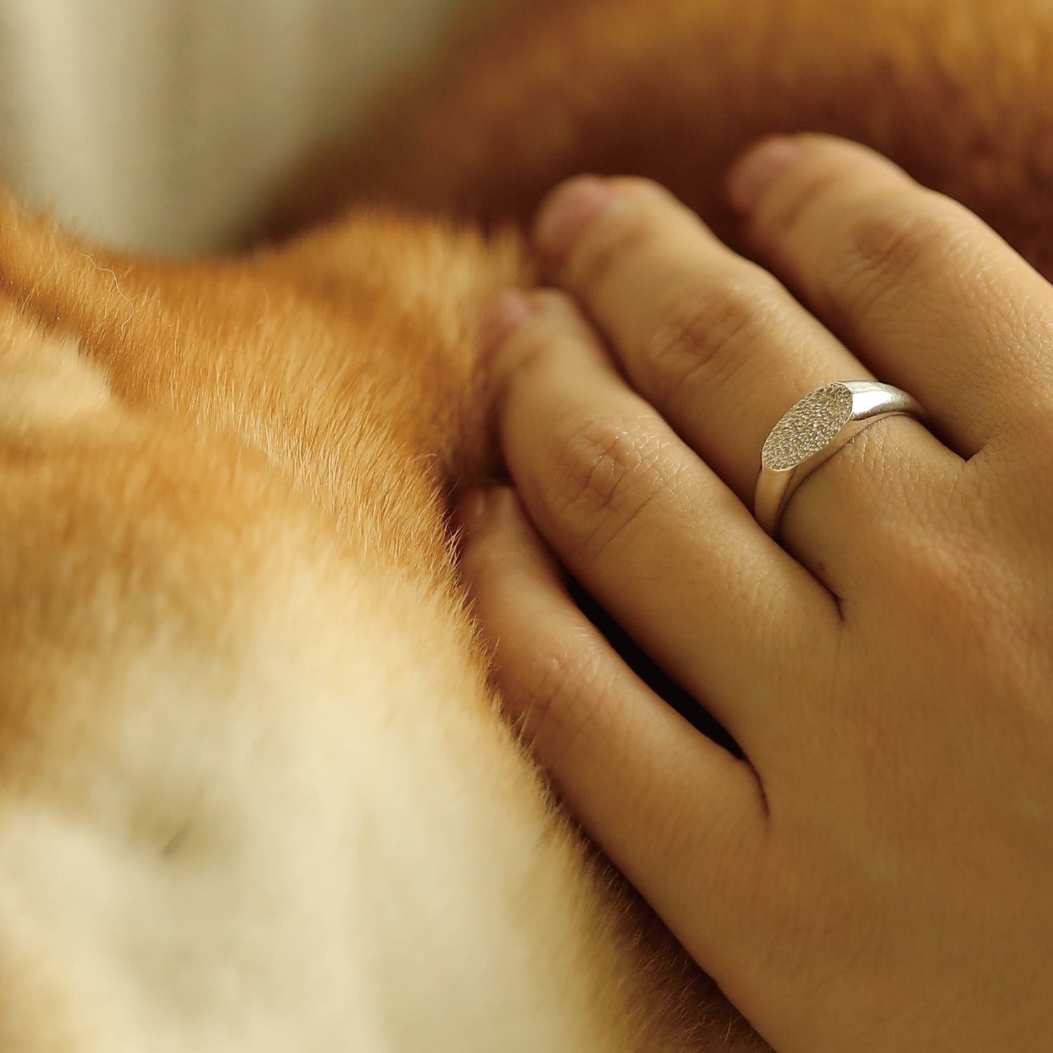 Silver925 signet ring on finger, personalized jewelry kit.